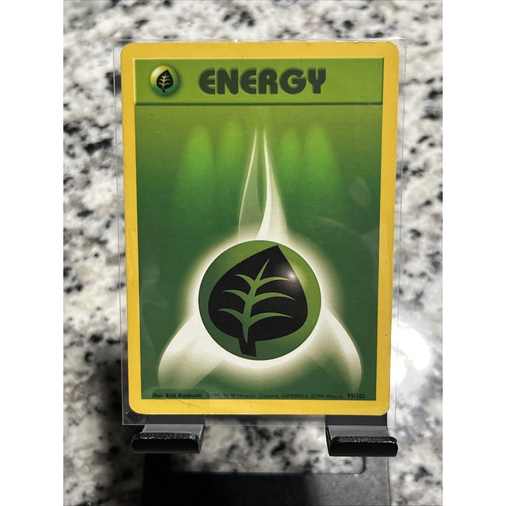 Grass Energy 99/102 Pokémon Base Set – Shadowless – Moderately Played